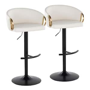 Claire 32.5 in. White Faux Leather and Black and Gold Metal Adjustable Bar Stool with Rounded T Footrest (Set of 2)