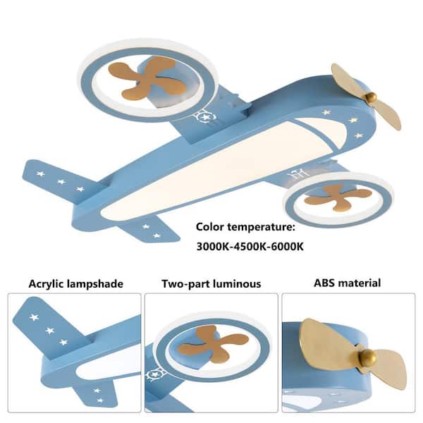OUKANING 23.62 in. Blue and Gold Creative Airplane-Shaped Dimmable