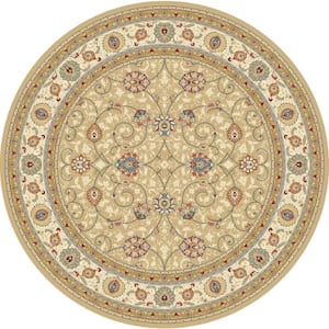 Vaughan Light Gold/Ivory 5 ft. x 5 ft. Round Indoor Area Rug