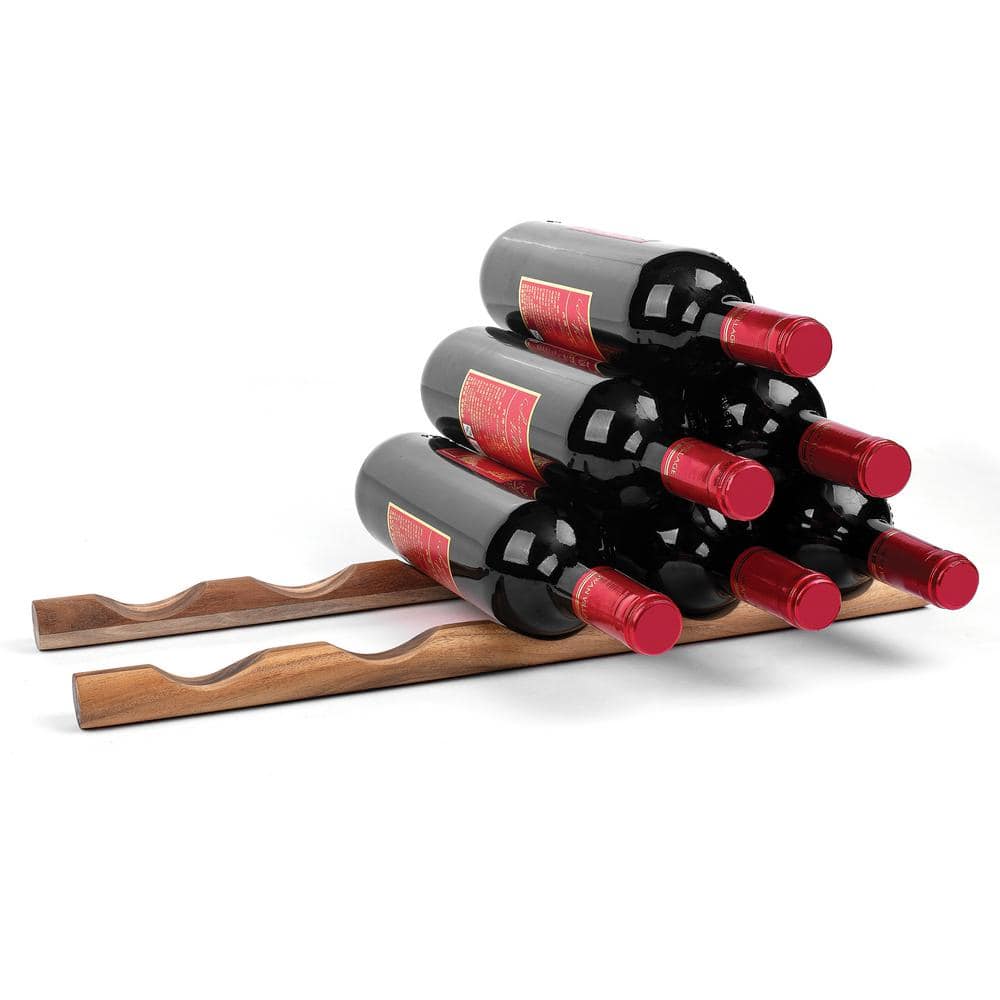 Acacia Wood Compact Wine Rack Bottle Holder, Set of 2