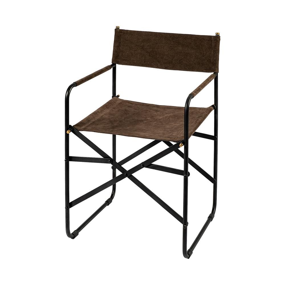 Brown Leather Upholstered Arm Chair with Metal Frame