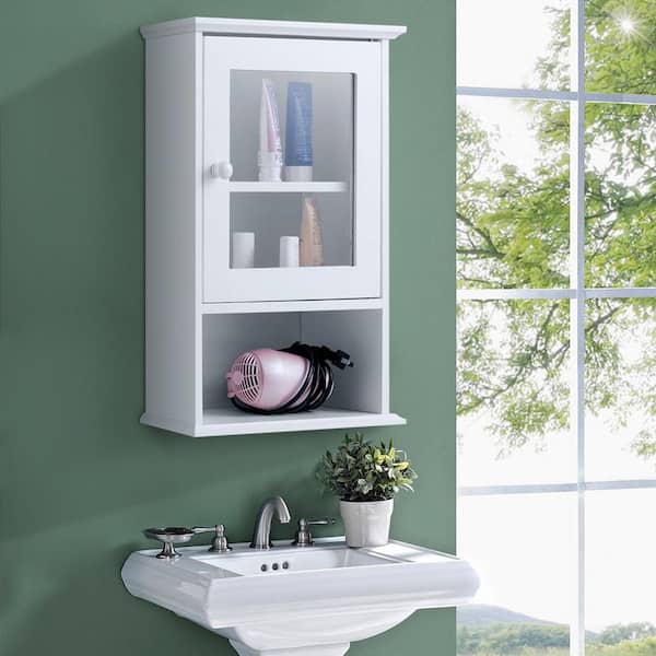 Aoibox Wood Wall-Mounted 5-Tier Bathroom Storage Cabinet with Shelves and Door, White