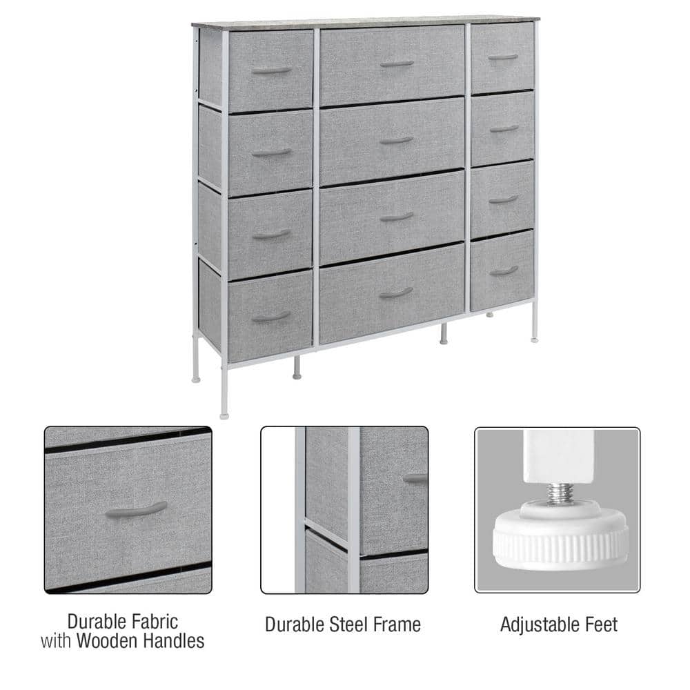 Gray 12-Drawer Nursery Dresser with Soft Close Drawers