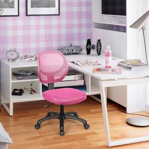 Mesh Pink Low-Back Armless Computer Office Desk Chair with Adjustable Height