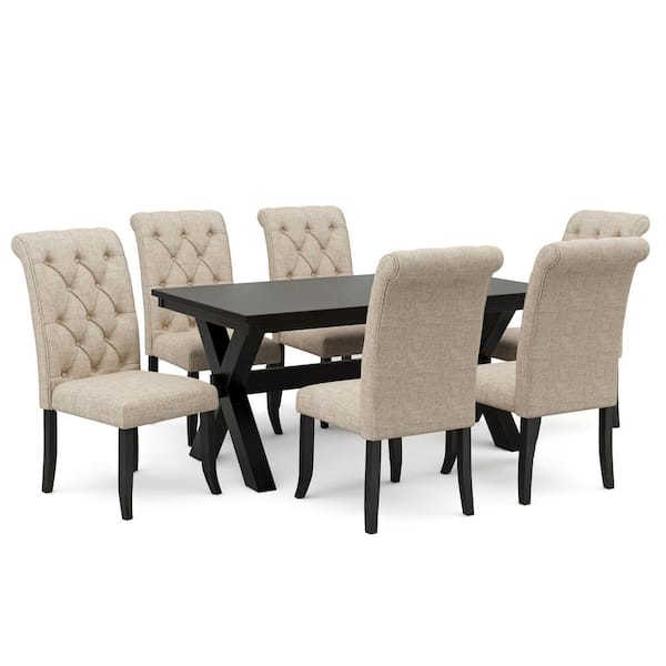 Furniture of America Starcrest 7-Piece Rectangle Wood Top Brushed Black and Beige Dining Table Set