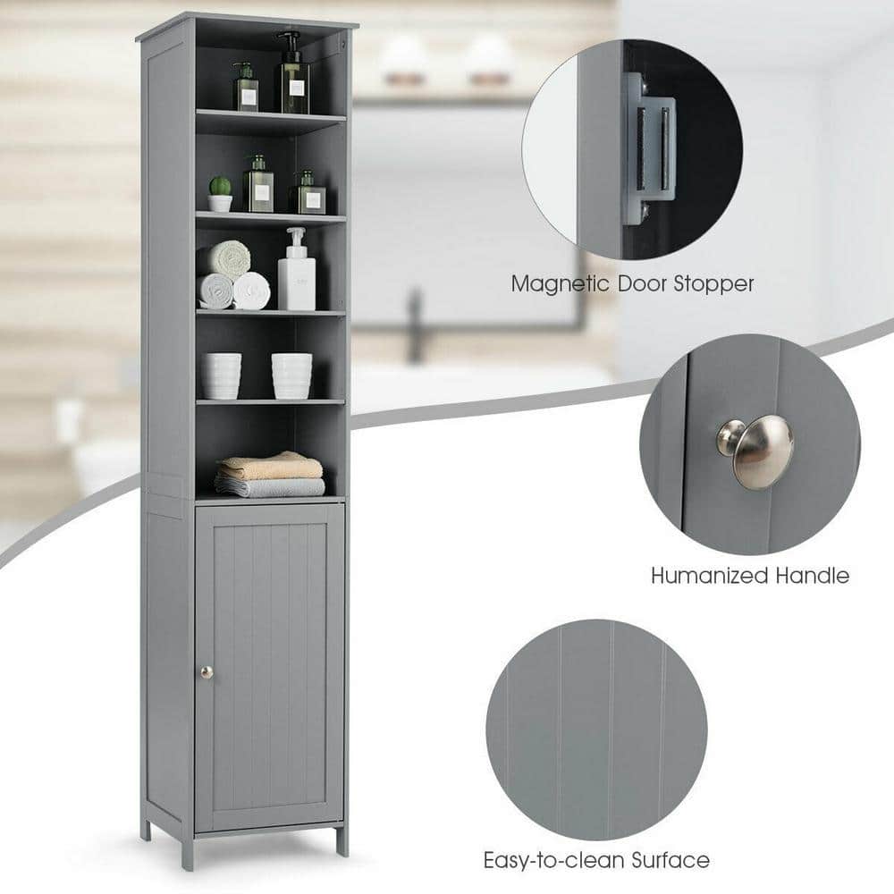 Gray Tall MDF Living Room Cabinet with Adjustable Shelving