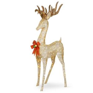 74 in. Coiling Champagne Standing Buck with 160 Warm White Twinkling LED Lights