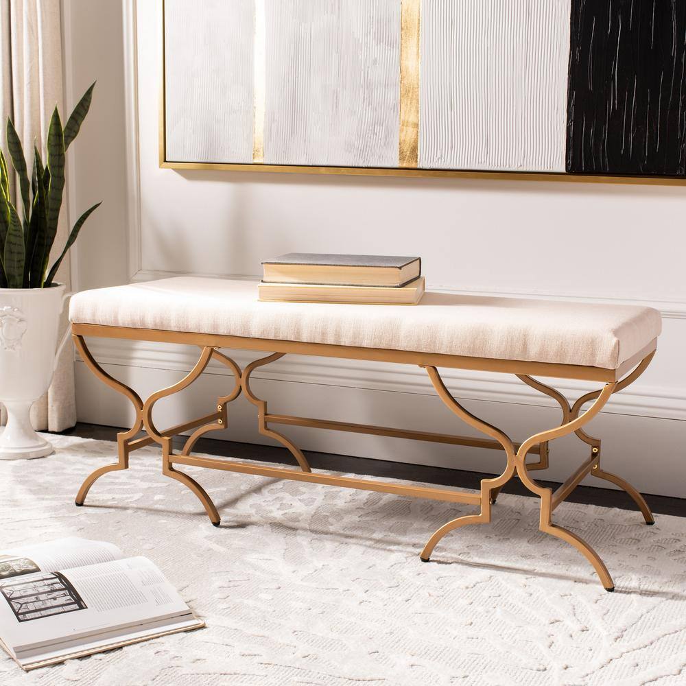 Juliet 46'' Beige Linen and Liquid Gold Rectangular Bench