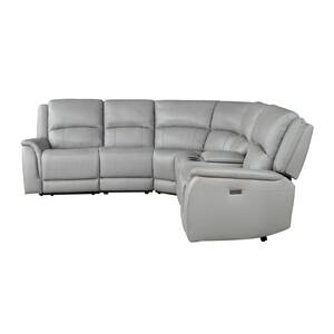 Alexandria Armless Genuine Leather Gray Sectional Sofa 6 Piece with Recliner