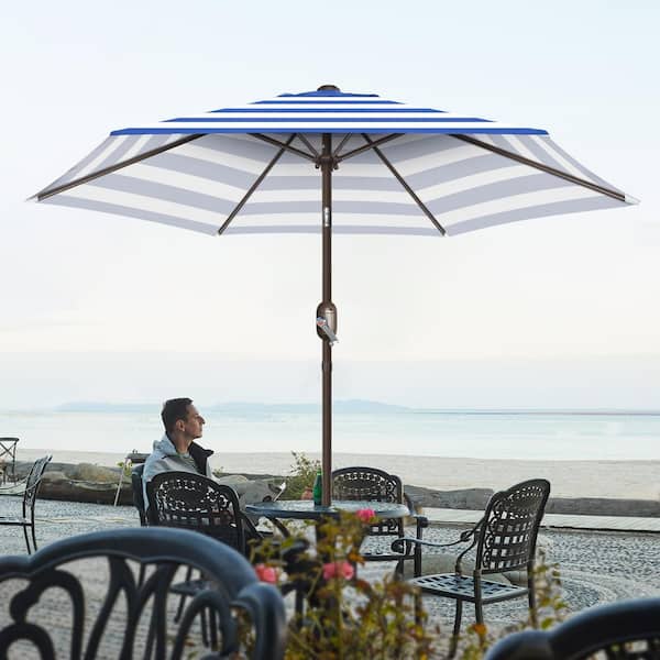 GARSING 7.5ft Outdoor Market Patio Umbrella in Blue Stripe with Push Button Tilt