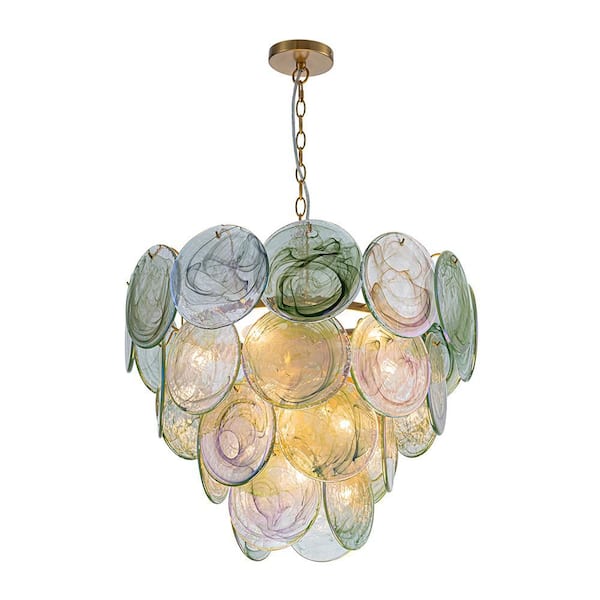 HUOKU Vinto 9-Light 23.6 in. W Brushed Gold and Green Tiered