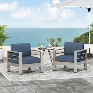 Miller Silver Aluminum Outdoor Lounge Chair with Blue Cushions (2-Pack)