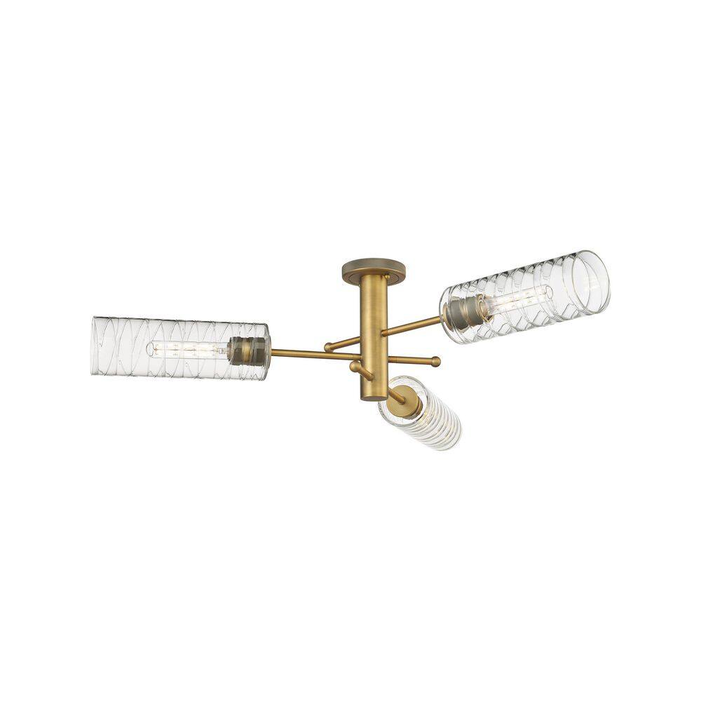 Crown Point 39.25 in. 3-Light Brushed Brass Industrial Flush Mount with Smoked Glass Shade price history on PriceWatchPro