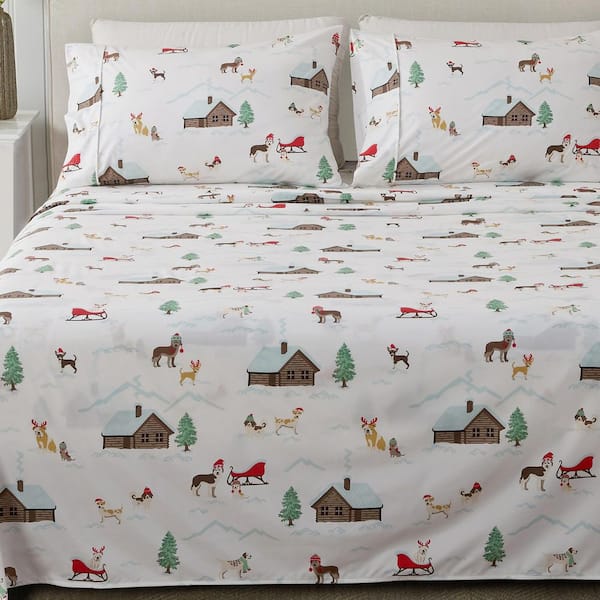 FRESHFOLDS Pups with Hats 4-Piece Wilderness Ultra-Soft Microfiber Sheet Set