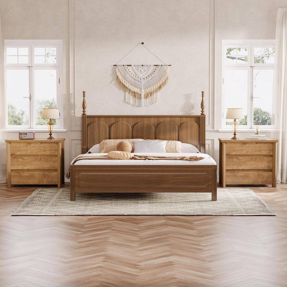Fenley Light Brown Oversized Nightstands, 3-Drawer 31.5 in. Bedside Table, Large Nightstands for Bedroom, 2 Pieces - thumbnail 6