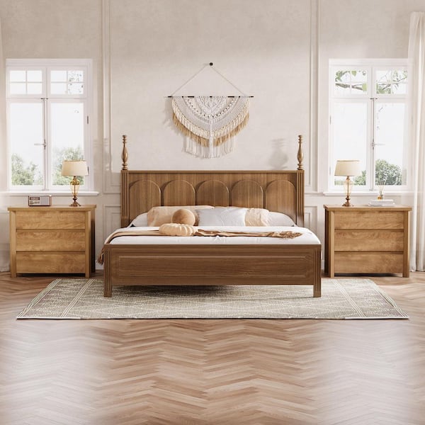 Fenley Light Brown Oversized Nightstands, 3-Drawer 31.5 in. Bedside Table, Large Nightstands for Bedroom, 2 Pieces