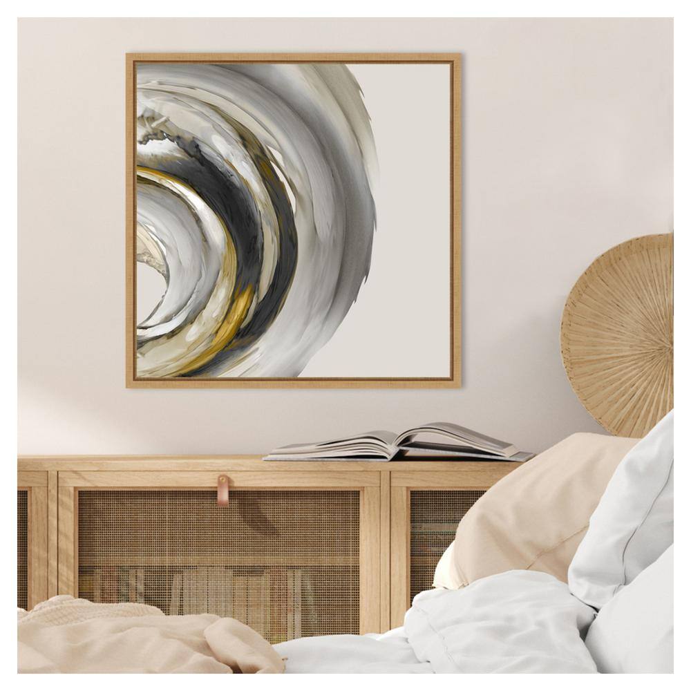 Odyssey Abstract Gray and Gold Canvas Print with Maple Frame