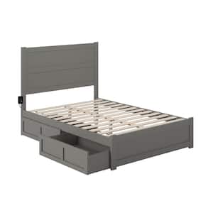 NoHo Grey Full Solid Wood Storage Platform Bed with Footboard and 2 Drawers