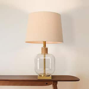 Modern Farmhouse 24 in. Plated Brass Mushroom Table Lamp for Bedroom with Beige Fabric Shade