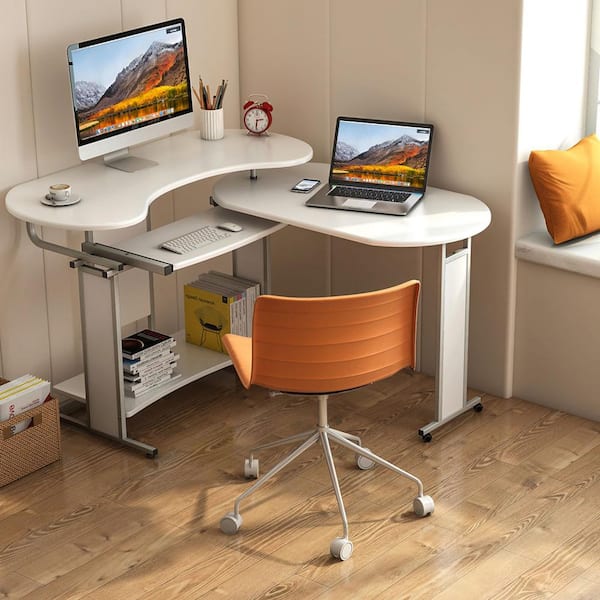 Rotating Corner L-shaped Computer Desk PC Table Workstation Home Office Study 