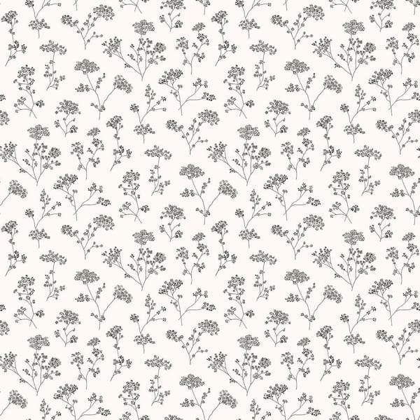 Unbranded Miniatures 2 Black Cow Parsley Floral Trail Matte Finish Non-Pasted Vinyl on Non-Woven Wallpaper Roll