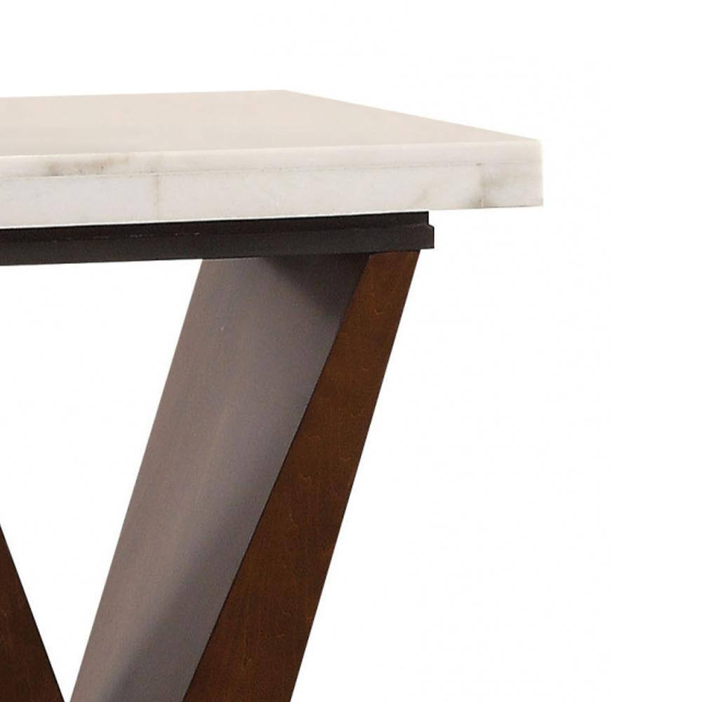 22" V-Base White Marble & Walnut Square End Table