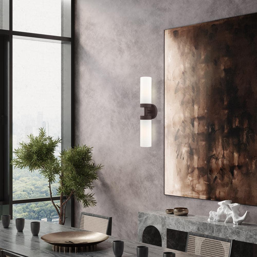 Aero Contemporary 2-Light Bronze Vanity with Satin Opal White Glass