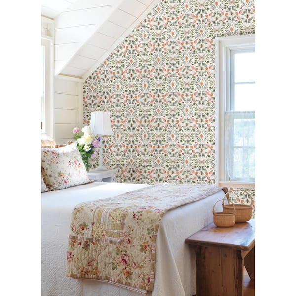 Penny Lane: Forest Cottage Bee and Butterfly White Vinyl Peel and Stick Matte Wallpaper 30.75 sq. ft.