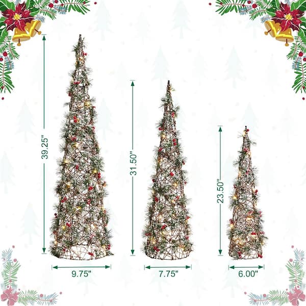 Glitzhome 39.25 in. H Lighted Christmas Plastic Cone Tree with 75
