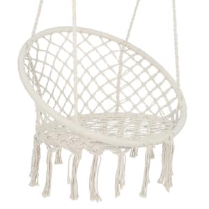 2.6 ft. Beige Hanging Cotton Rope Hammock Chair, Maximum Load Capacity 330 lbs.