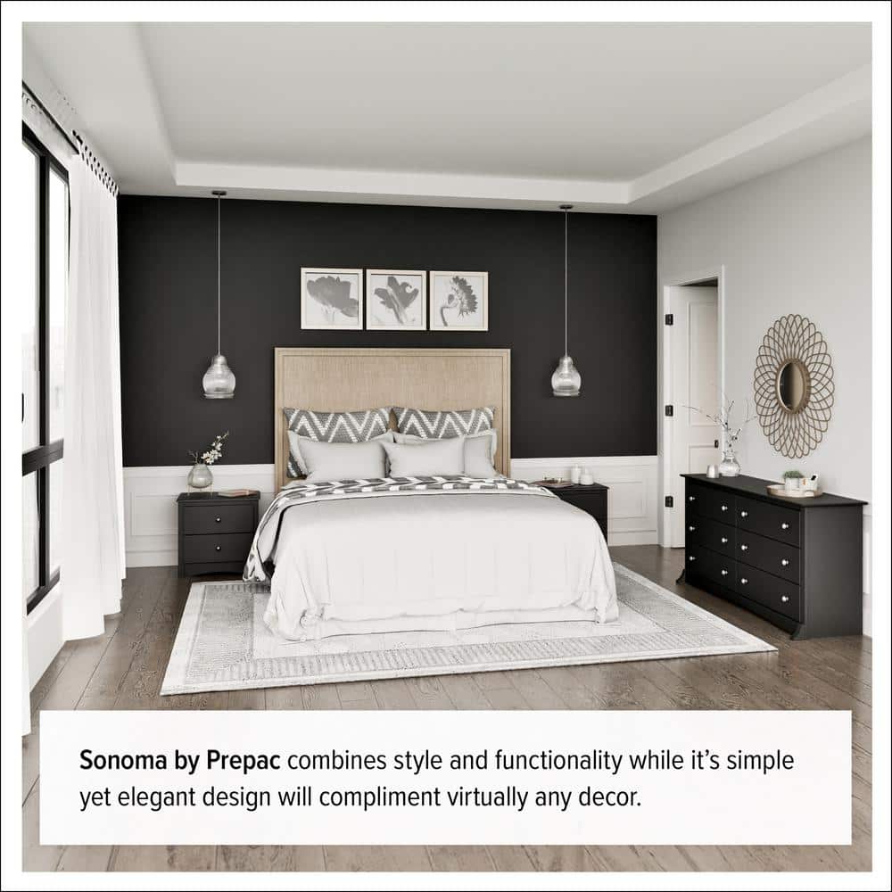 Modern Sonoma 8-Drawer Black Dresser with Sleek Laminate Finish