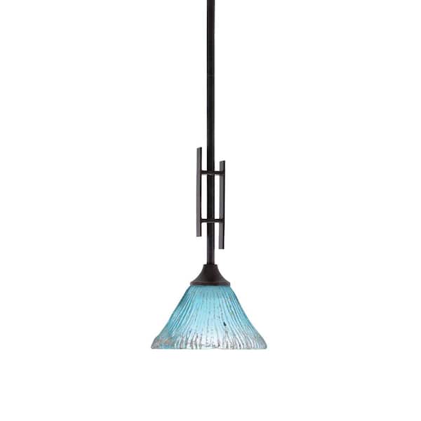 Unbranded Ontario 60-Watt, 1-Light Dark Granite Stem Hung Mini Pendant Light with Teal Crystal Glass Shade and No Bulb Included