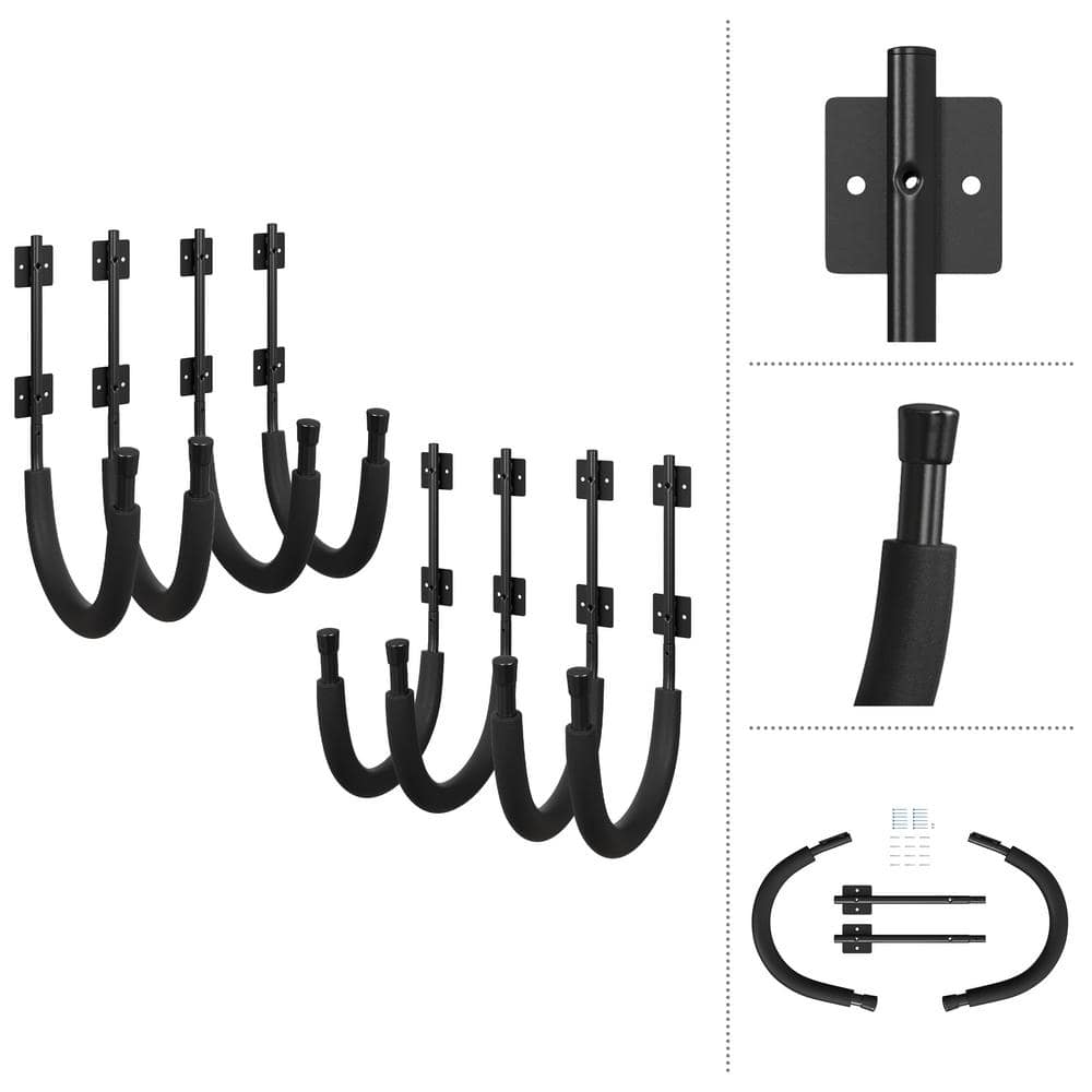 Black Powder-Coated Steel Kayak Wall Mount Hangers, 4-Pack