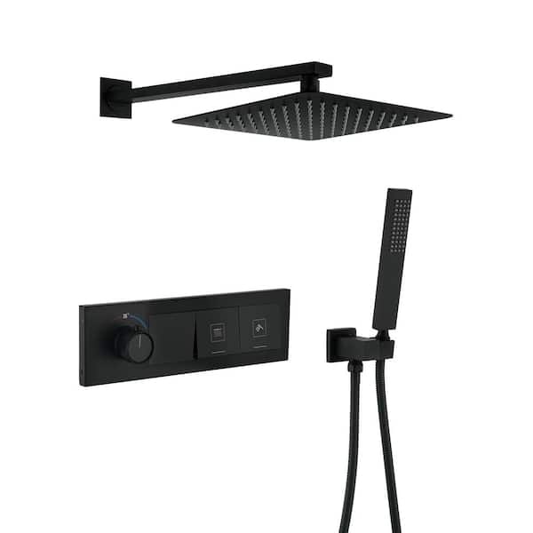 2-spray 15 in. Dual Handheld Shower Head Wall Mounting Fixed and Rain Shower Combo Set With Hand Shower in Matte Black