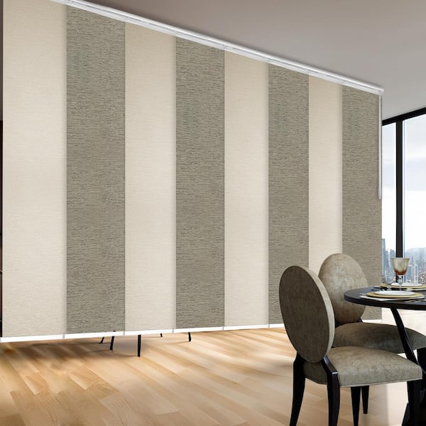 EMOH Woven 130 in. - 175 in. W x 94 in. L Adjustable 8- Panel White Double Rail Panel Track with 23.5 in. Slates