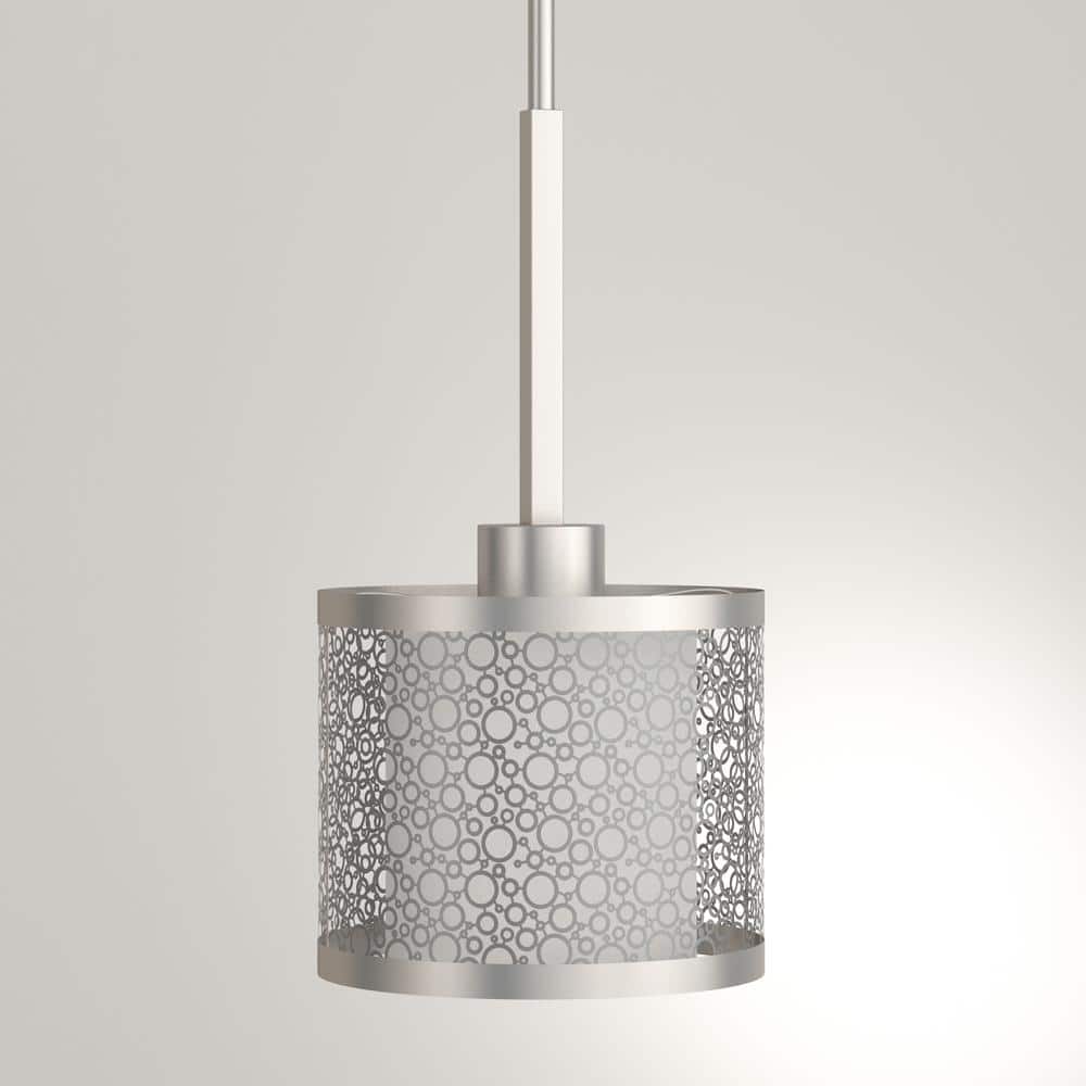 Brushed Nickel Mini Pendant with Etched Glass Shade
