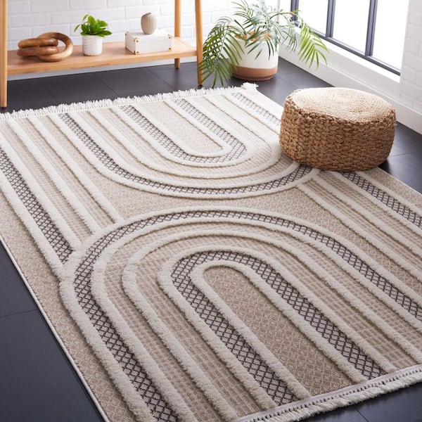 Urban 8 ft. x 10 ft. Beige/Ivory Geometric High-Low Area Rug