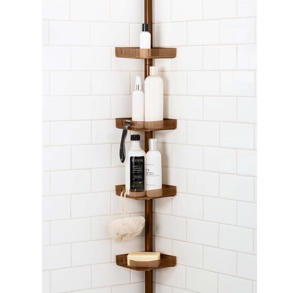Bronze 4-Tier Adjustable Tension Corner Shower Caddy