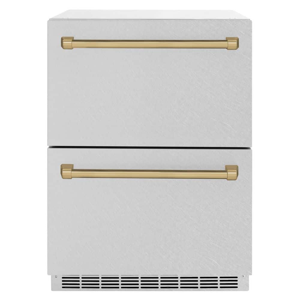 24 in. Autograph Touchstone 168 Can Outdoor Refrigerator Drawer in Satin Stainless Steel and Bronze Handles