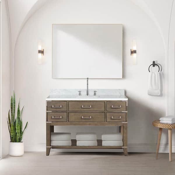 Irvington 48 in W x 22 in D Grey Oak Single Bath Vanity and Carrara Marble Top