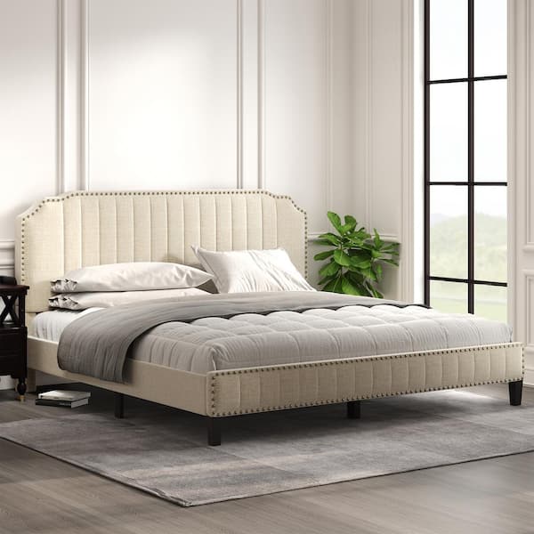 Simple Modern Upholstered Bed - Cream