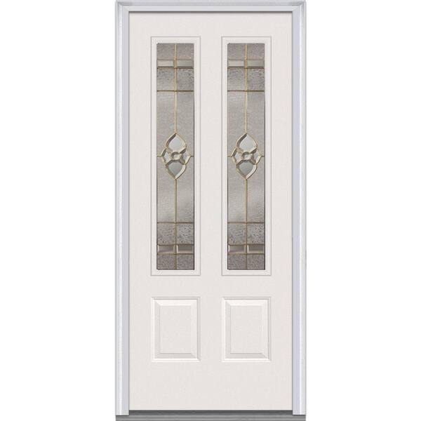 MMI Door 36 in. x 80 in. Master Nouveau Left-Hand 2-3/4 Lite 2-Panel Classic Primed Steel Prehung Front Door