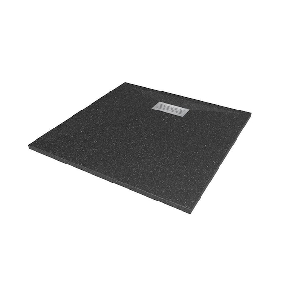 CASTICO 42 in. L x 42 in. W x 1.125 in. H Solid Composite Stone Shower Pan Base with Center Back Drain in Black Onyx Sand