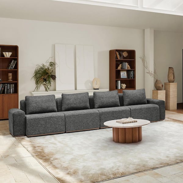 Alberto 152 in. 3-Piece Polyester Sectional Sofa with Wide Armrests in Grey