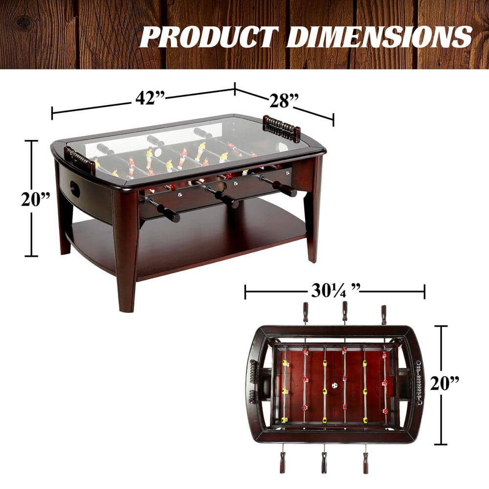 Barrington 42'' Dark Wood Foosball Coffee Table with Glass Top
