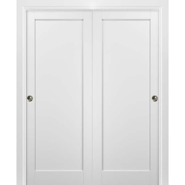 Sartodoors 64 in. x 96 in. Single Panel White Solid MDF Sliding Door with Bypass Sliding Hardware