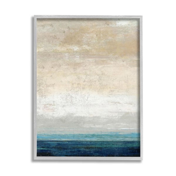 The Stupell Home Decor Collection Distressed Ocean Landscape Abstract Design by Suzanne Nicoll Framed Abstract Art Print 14 in. x 11 in.