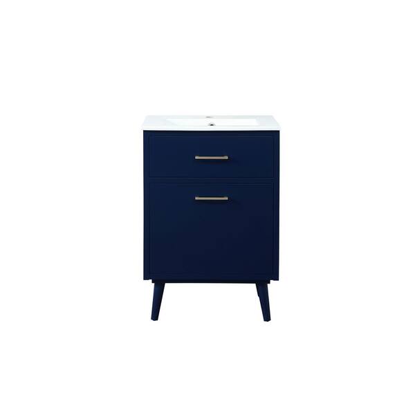 Unbranded Simply Living 24 in. W x 18 in. D x 33.5 in. H Bath Vanity in Blue with White Resin Top
