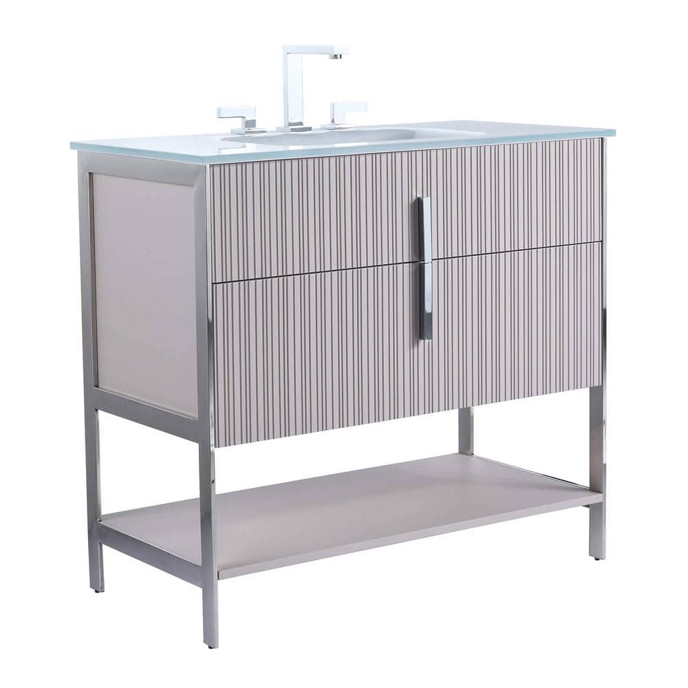 36 in. W x 18 in. D x 33.5 in. H Single Sink Bath Vanity in Bright Taupe with Glass Top in White with Chrome Hardware price history on PriceWatchPro