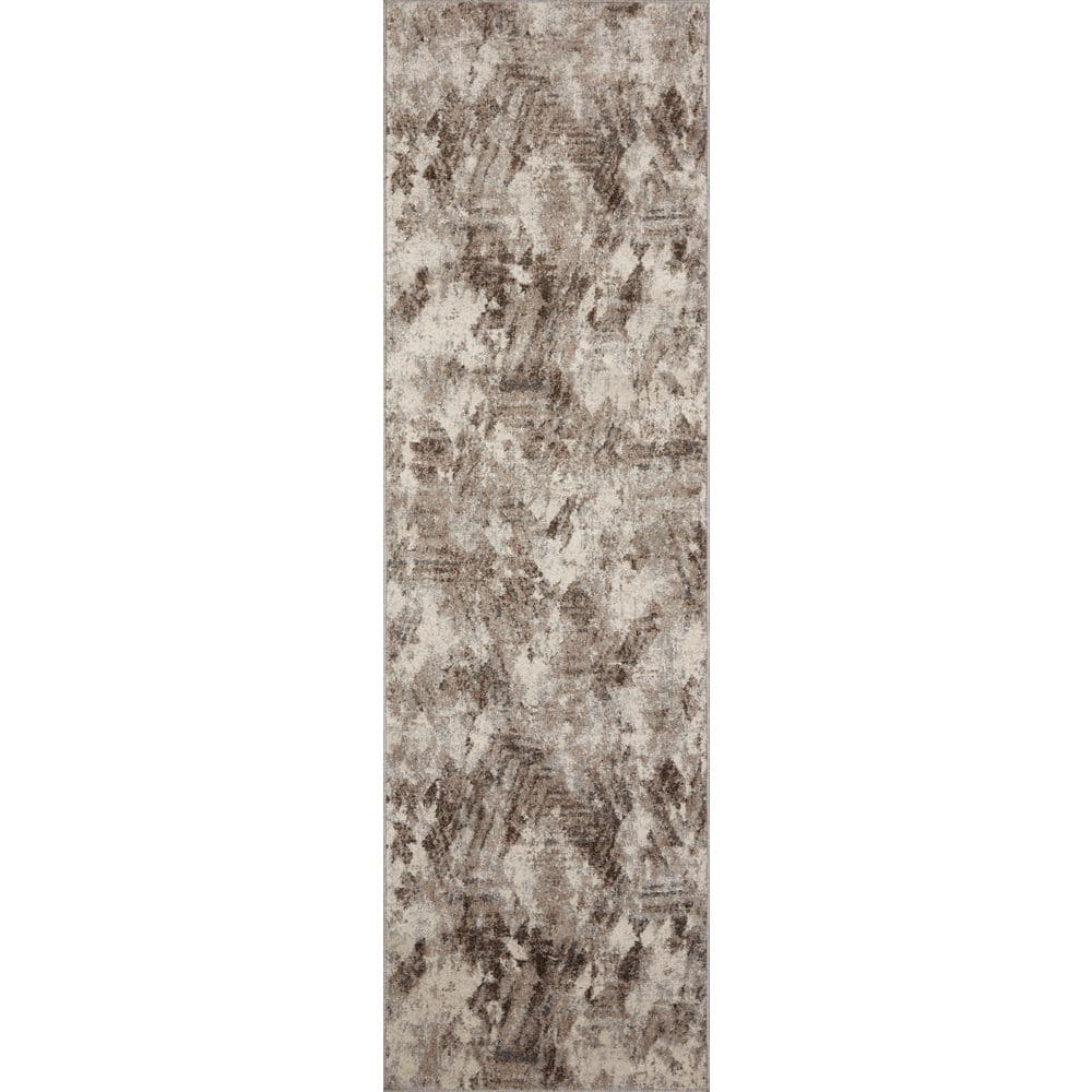 Natural Mocha Abstract Stain-Resistant Runner Rug 2'-4" x 8'-0"